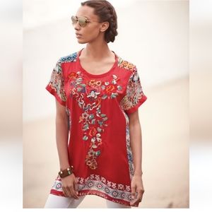 Johnny Was yokito silk embroidered tunic Red size L